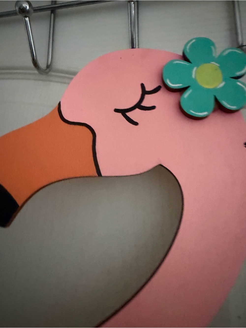 Set of 3 wood Pink Flamingo Wall or door Decor with letter f monogram